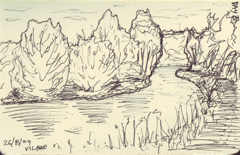 Vilane | Pen on sketchbook. Travel journal, during cycling trip accross Europe