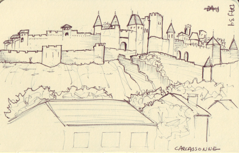 Carcassonne | Pen on sketchbook. Travel journal, during cycling trip accross Europe