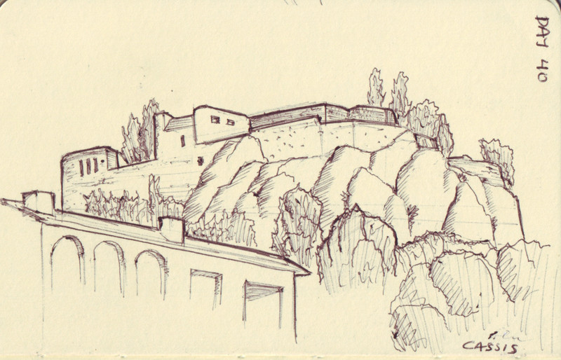 Cassis | Pen on sketchbook. Travel journal, during cycling trip accross Europe