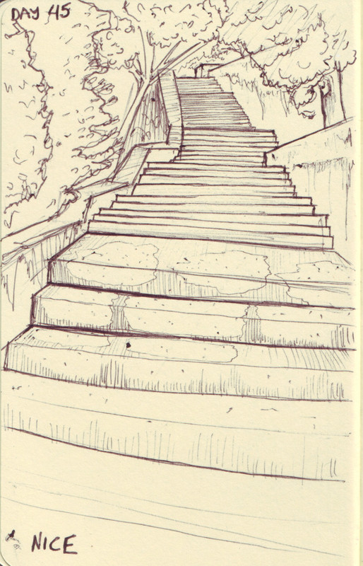 Nice | Pen on sketchbook. Travel journal, during cycling trip accross Europe