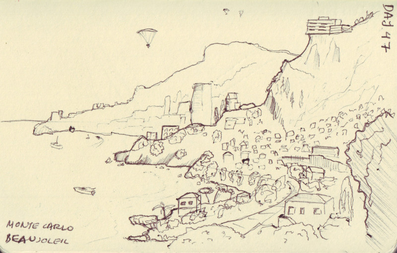 Monte Carlo | Pen on sketchbook. Travel journal, during cycling trip accross Europe