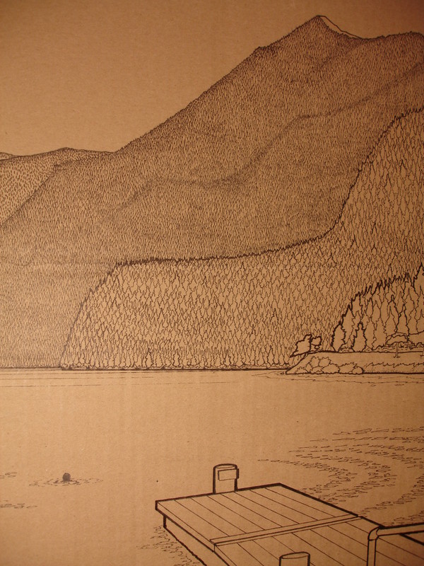 Joe in the lake | 160x67cm markers on containerboard. Detail