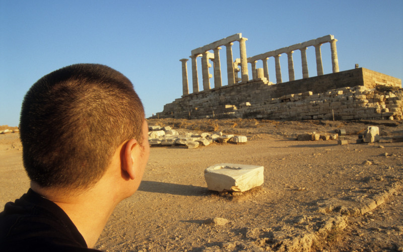 Jun admiring the temple