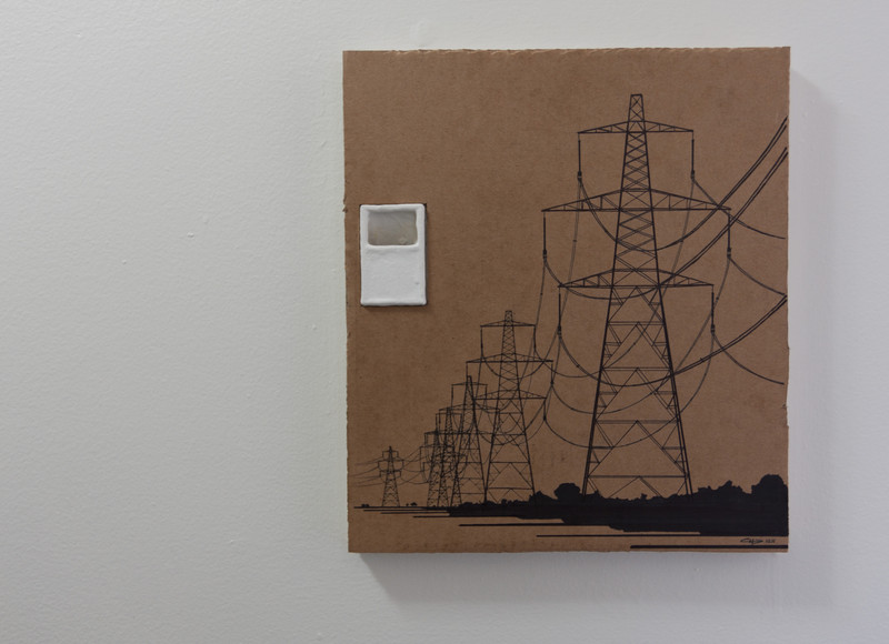 Power Lines | 28x32cm, markers on containerboard