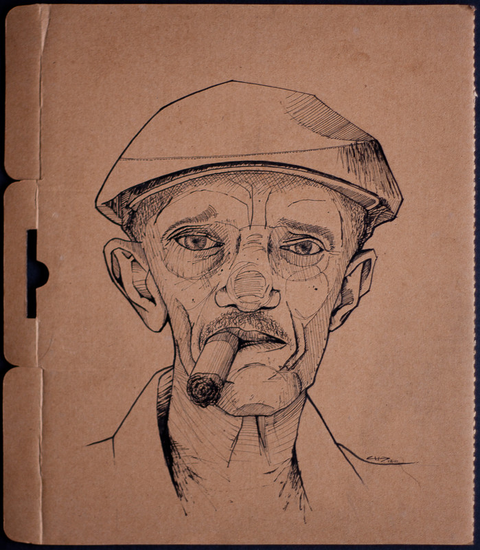 Man with cigar | 25x30cm, ink on cardboard