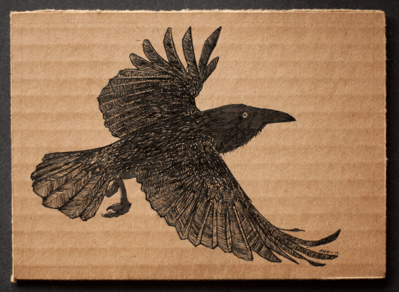 Flying crow | 18x13cm, ink on cardboard