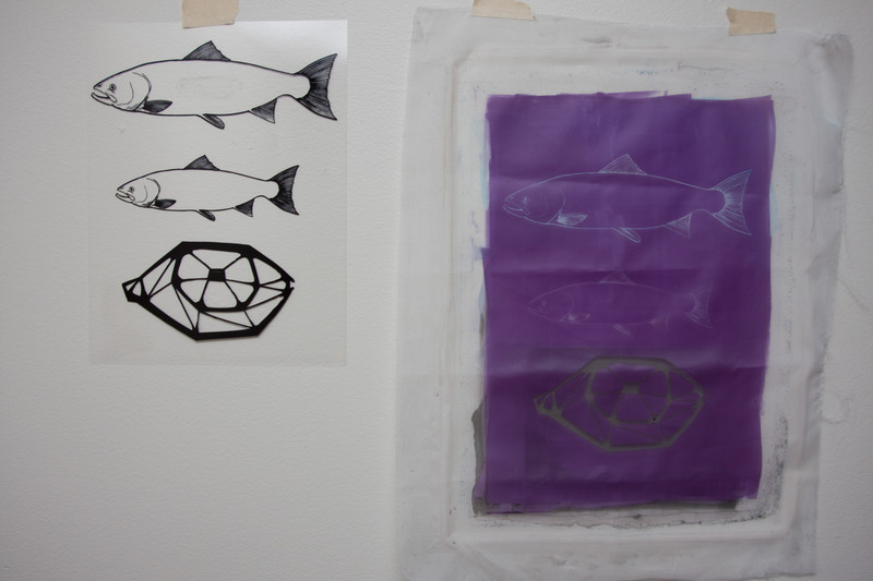 Two salmons and an eye | Transparency and silkscreen