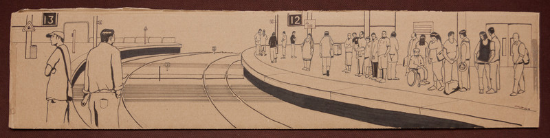 Train Station | 67x15cm, markers on cardboard