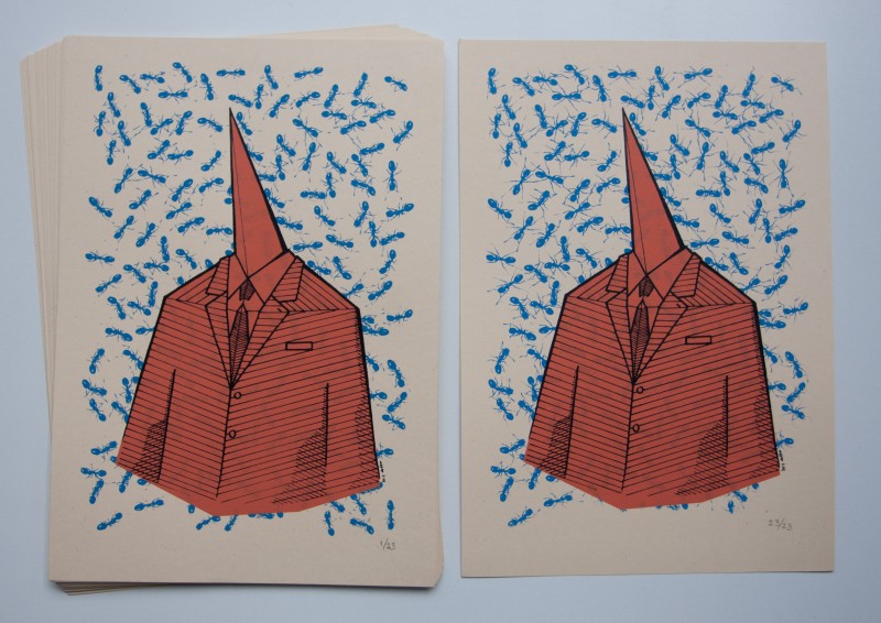 Binary Speech Cone | 23x33cm, three layer silk screen prints on 260grams paper | 23 impressions | Greece | Attiki | Athens
