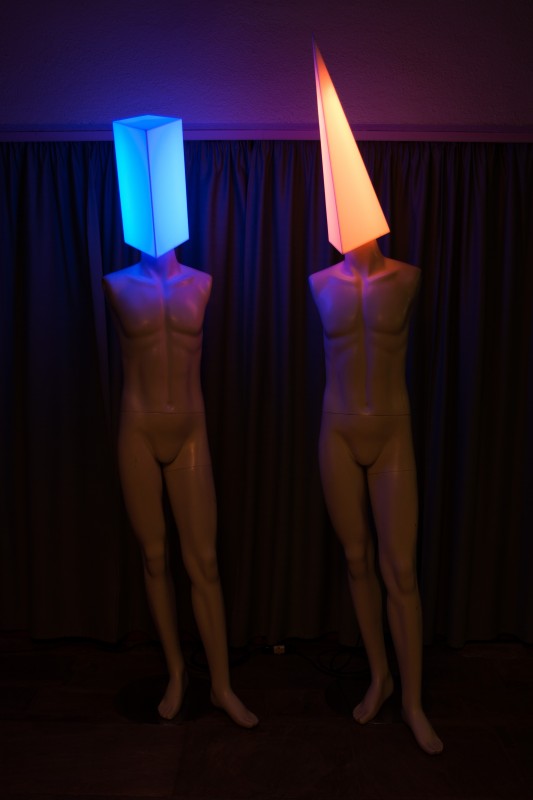 Debate | Light & sound installation - mixed media, electronics, programming (naked figures)