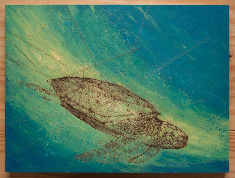 Turtle | 40x30cm laser cut, wooden panel, acrylics