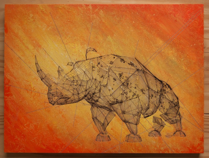 Rhino | 40x30cm laser cut, wooden panel, acrylics