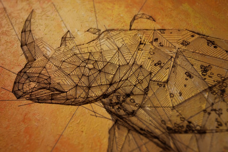 Rhino detail | 40x30cm laser cut, wooden panel, acrylics