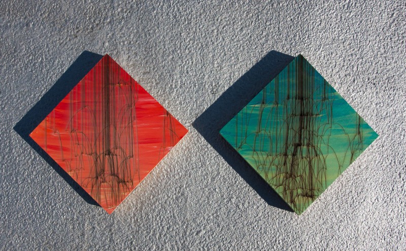 waterfalls | 15x15cm laser cut, wooden panel, acrylics